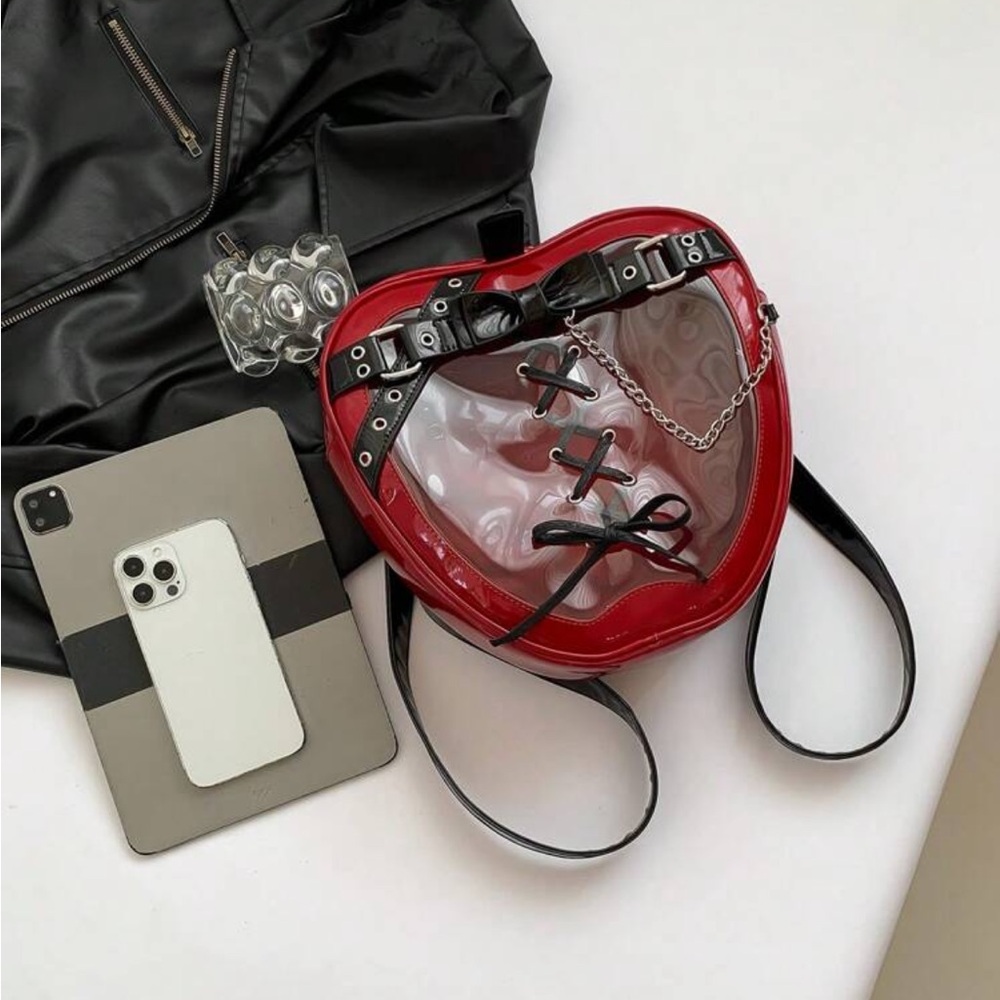 🆕  Gothic - Punk Heart Large Capacity Multi Functional Clear Pattern Backpack ❤️ - Picture 7 of 13